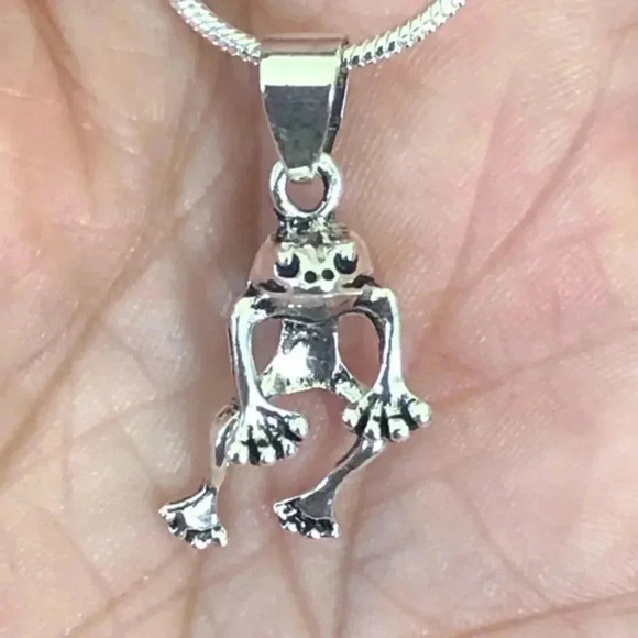 Silver Hanging Frog Necklace - Picture 1 of 3